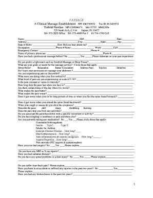 Client Intake Form for Massage Therapy