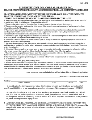 Superstition's O.K. Corral Stables Liability Waiver