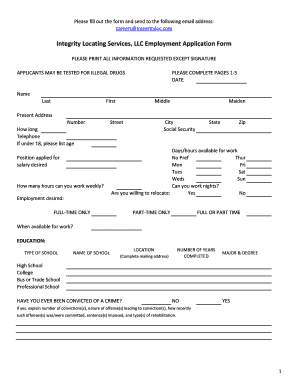 Integrity Locating Services Employment Application Form