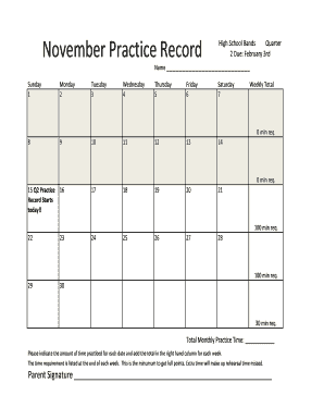 High School Band Practice Record