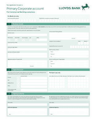 Lloyds Bank Primary Corporate Account Application