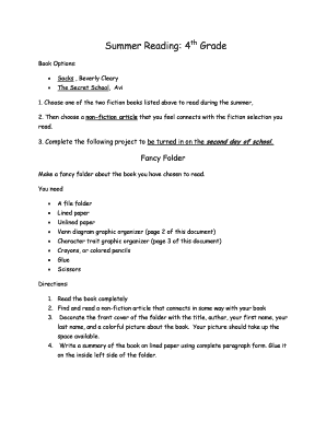 4th Grade Summer Reading Project