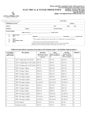 Columbia Convention Center Service Order Form