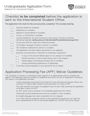 University of Sydney International Undergraduate Application Form