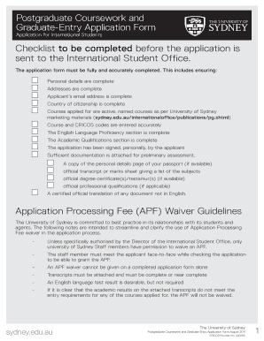 University of Sydney Postgraduate Application Form