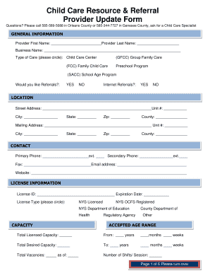 Child Care Provider Update Form