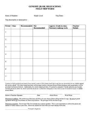 GENESEE JRSR HIGH SCHOOL FIELD TRIP FORM - sd282