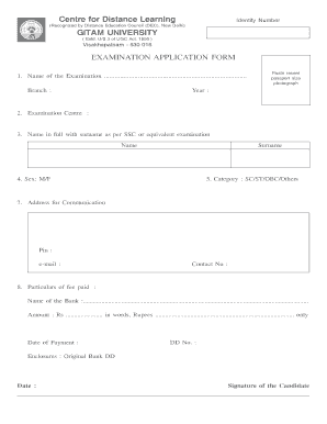 EXAMINATION APPLICATION FORM - GITAM University - gitam