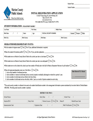 Marion County Public Schools Student Registration Form