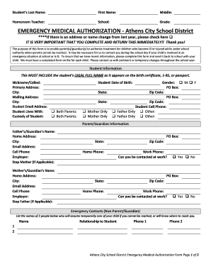 Emergency Medical Authorization Form