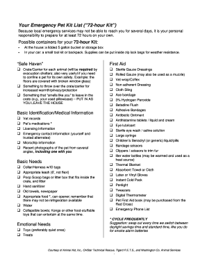 Emergency Pet Kit List