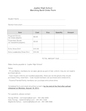 Jupiter High School Marching Band Order Form