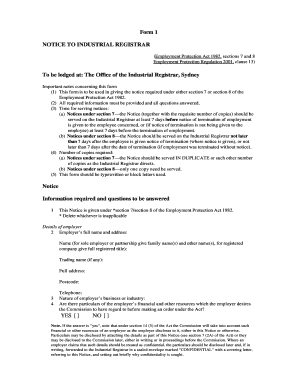 Notice to Industrial Registrar