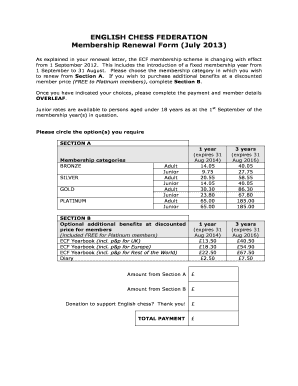 English Chess Federation Membership Renewal Form