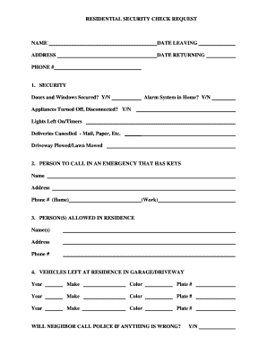 Residential Security Check Request