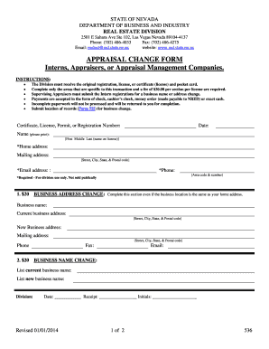 Nevada Appraisal Change Form