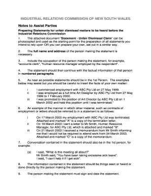 Unfair Dismissal Claim Statement