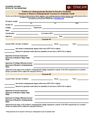 Petition for Undergraduate Student to Enroll in Graduate Courses
