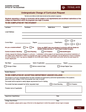 Undergraduate Change of Curriculum Request