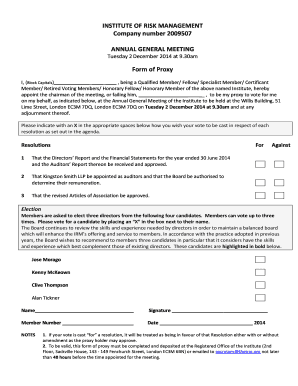 Institute of Risk Management Proxy Form