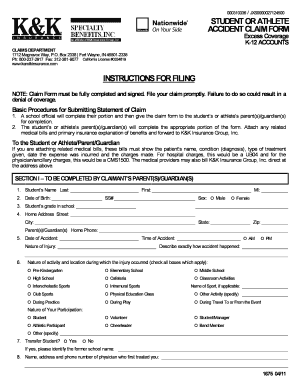 Student Athlete Accident Claim Form