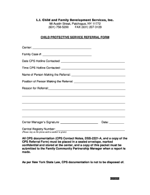 Child Protective Service Referral Form