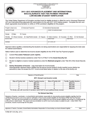 Advanced Placement and International Baccalaureate Test Fee Payment Program Verification Form
