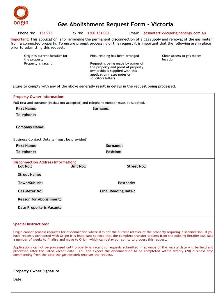 multinet gas abolishment form Preview on Page 1