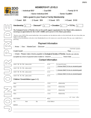 Zoological Society of Florida Membership Enrollment Form