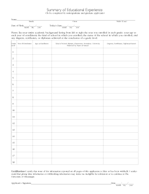 Educational Experience Form