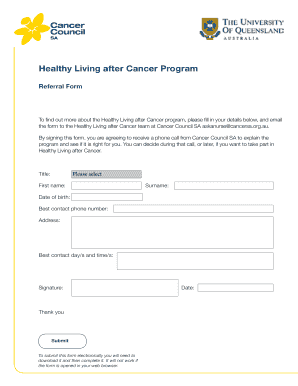 Healthy Living after Cancer Program Referral Form