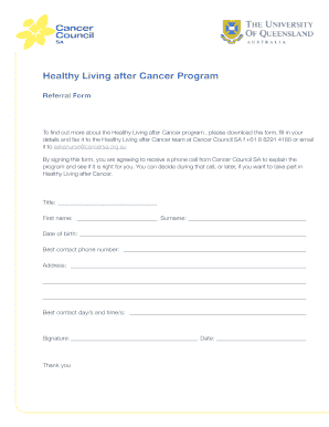 Healthy Living after Cancer Program Referral Form