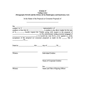 Bankruptcy Voting Letter