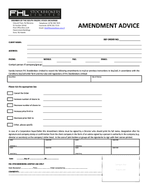 FHL Stockbrokers Amendment Advice