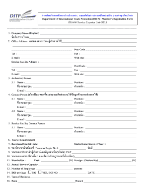 Thailand Service Exporter Registration Form