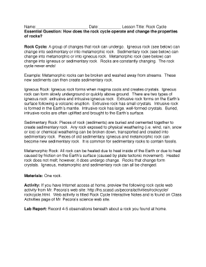 Rock Cycle Lesson Plan