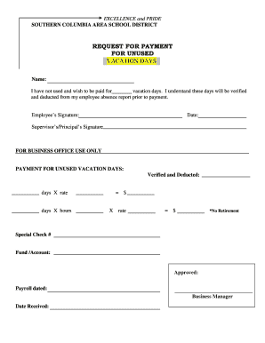 Request for Payment for Unused Vacation Days