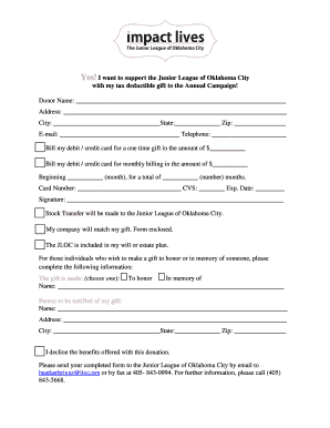 Junior League of Oklahoma City Donation Form