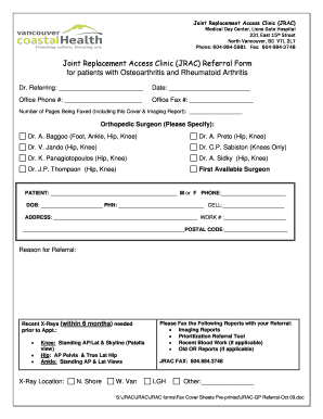 Joint Replacement Access Clinic Referral Form