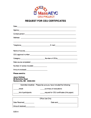 Request for CEU Certificates