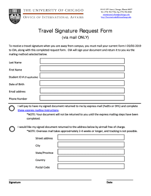 University of Chicago Travel Signature Request Form