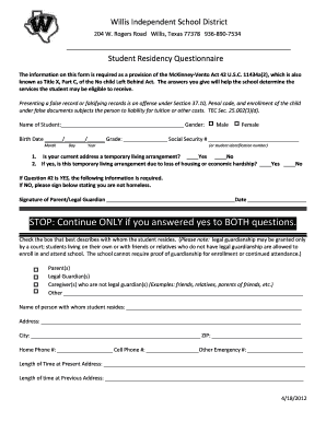 Student Residency Questionnaire