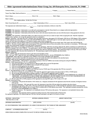 Rider Agreement/Authorization