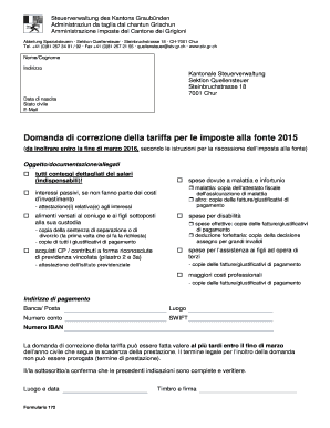 Domanda di correzione della tariffa per le imposte alla fonte