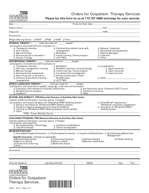 Outpatient Therapy Services Order Form