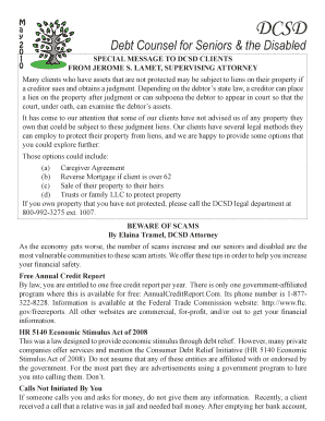 Debt Counsel for Seniors & Disabled Client Update Form
