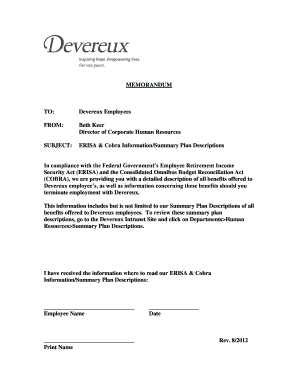 ERISA & COBRA Information Acknowledgment Form
