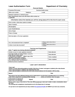 Task list template - Laser Authorisation Form Oct 2012