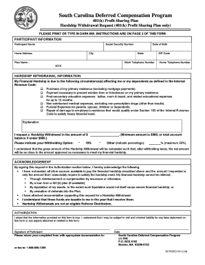 South Carolina 401(k) Hardship Withdrawal Request