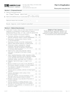 Life Insurance Medical Questionnaire